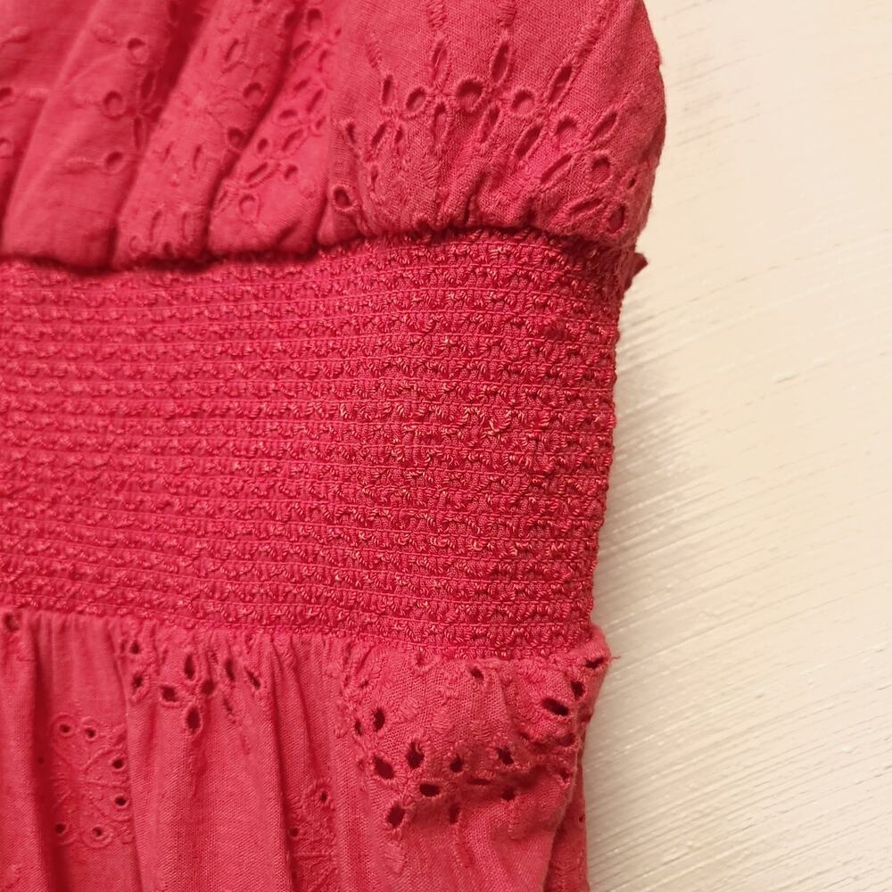 ALICE + OLIVIA Levine Smocked Waist Cotton Linen Blend Midi Dress Size 10 Red - Picture 5 of 14